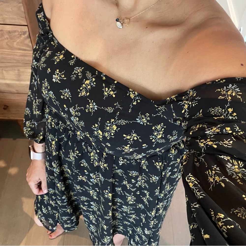 Floral Puff sheer Sleeve Sundress with off shoulder option-L
